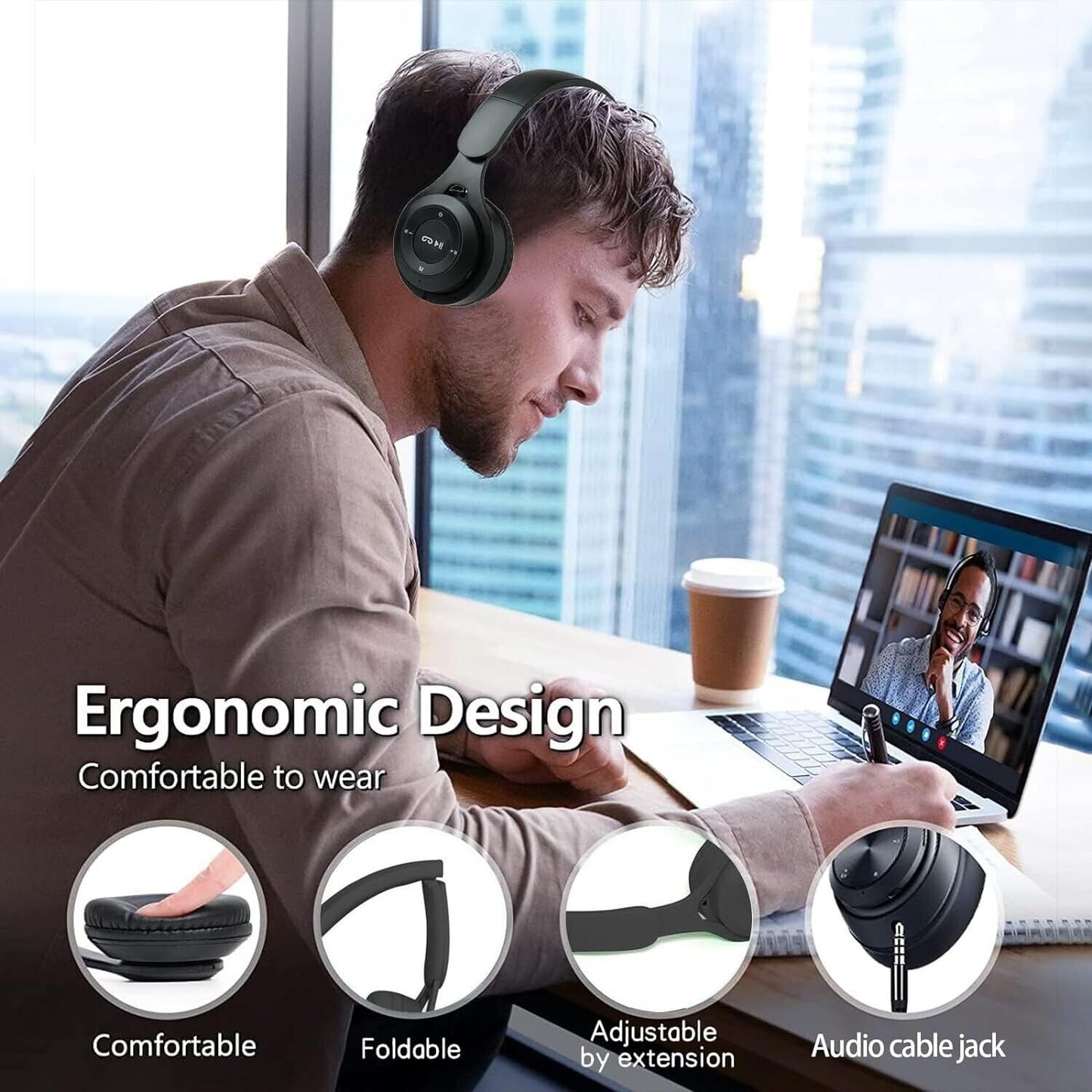 Wireless Bluetooth Headphones with Noise Cancelling Over-Ear Stereo Earphones