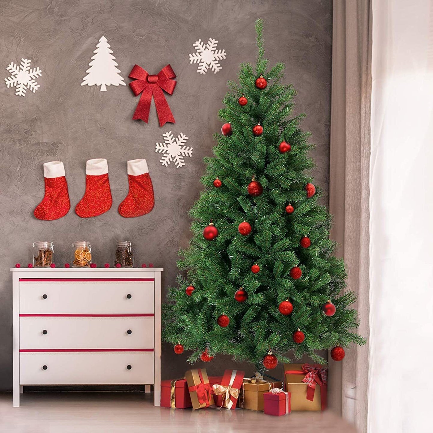 6Ft Christmas Tree Traditional Artificial Large Bushy Xmas Tree with Metal Stand