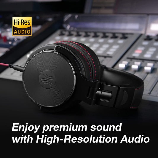 Pro50 Hi-Res over Ear Headphones Wired Closed-Back DJ Studio Headphones for Monitoring and Mixing, Soft Protein Leather Earcups, Noise Isolation, 90° Rotatable Housing, Portable