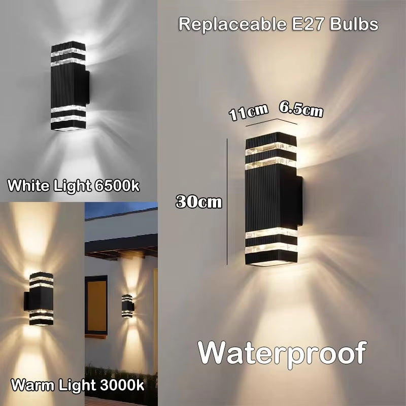 Outdoor Wall Light up down LED Wall Lamp Replaceable Bulb Porch Light Waterproof Exterior Sconce Light for Balcony Garden Stair