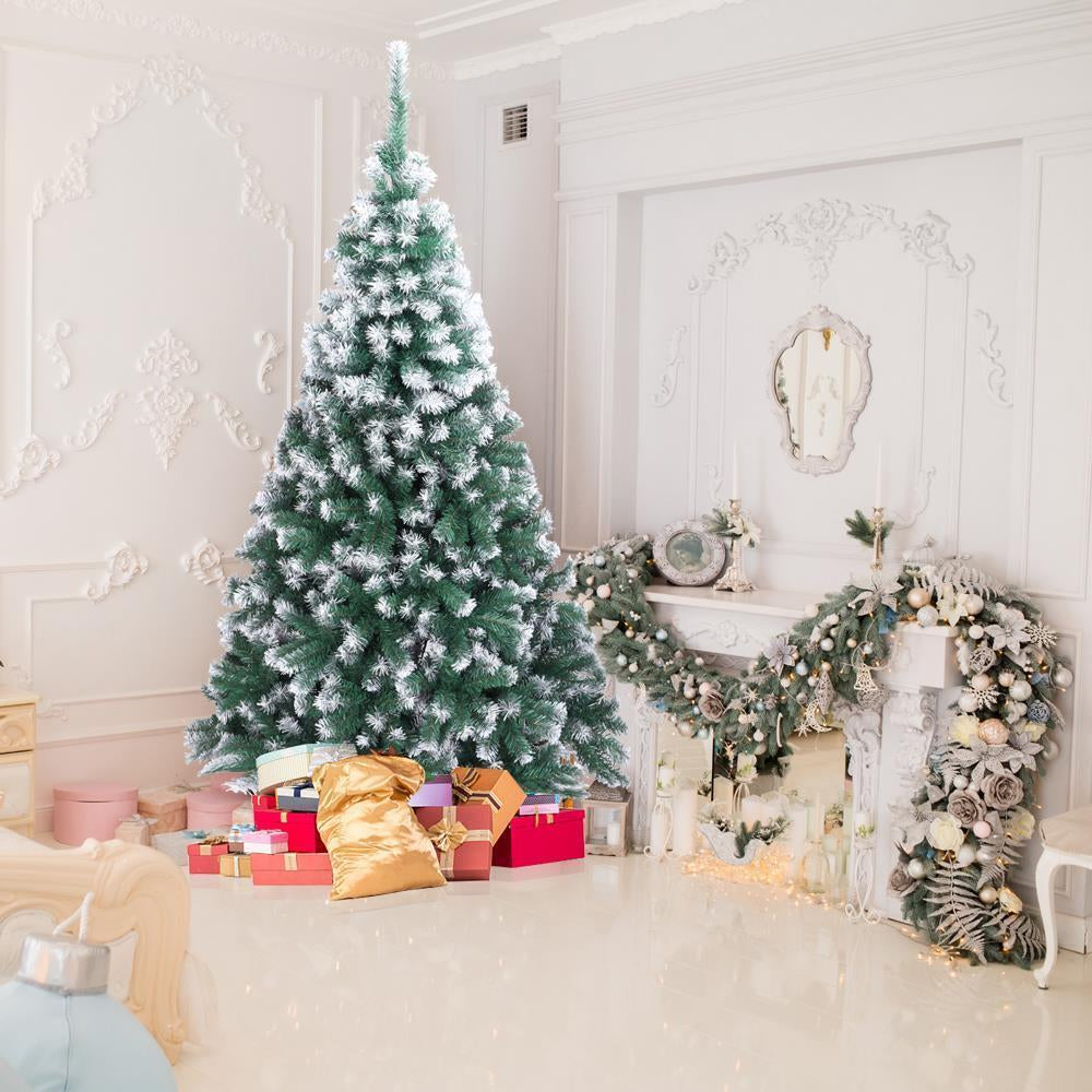 New 7FT Christmas Tree Artificial 870 Branches Xmas Snow Tips Decorated Tree