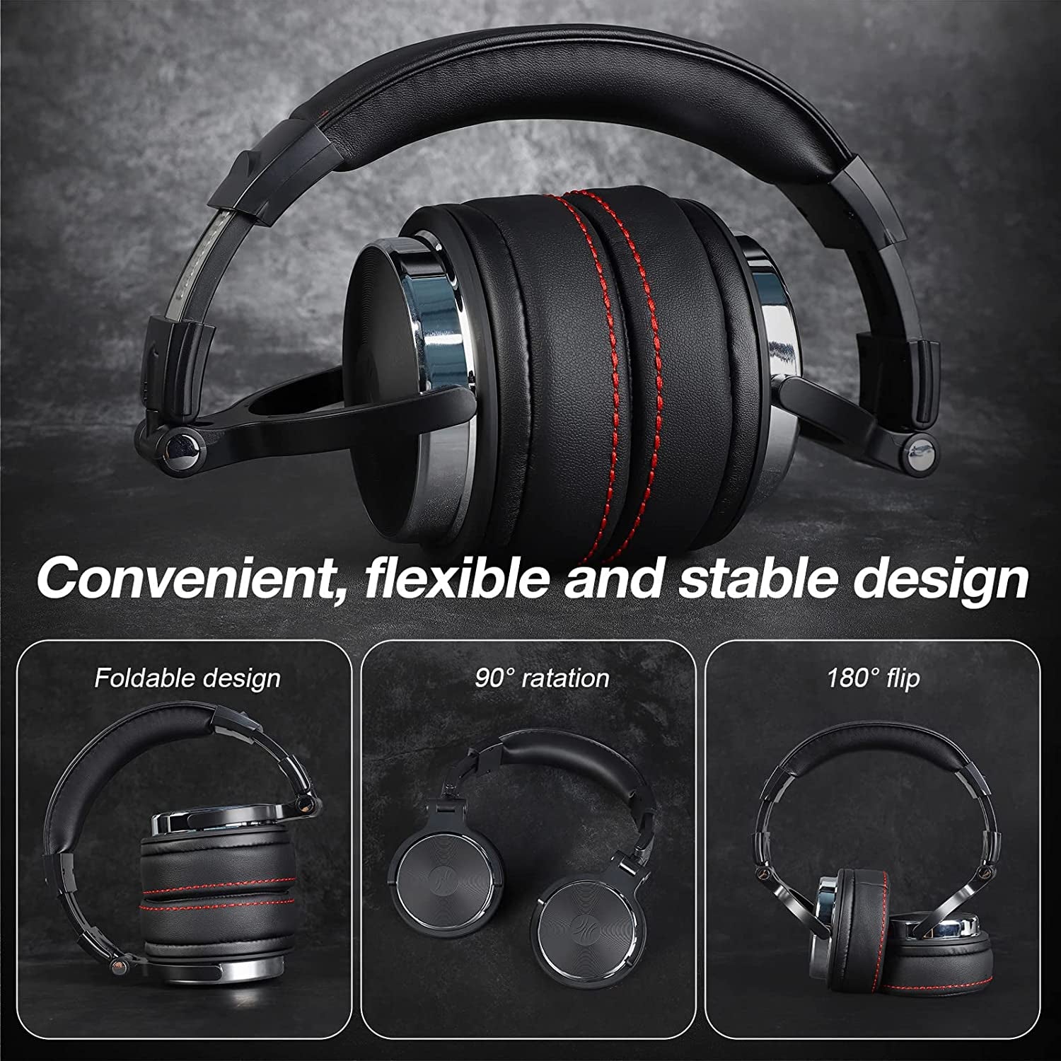 Pro50 Hi-Res over Ear Headphones Wired Closed-Back DJ Studio Headphones for Monitoring and Mixing, Soft Protein Leather Earcups, Noise Isolation, 90° Rotatable Housing, Portable