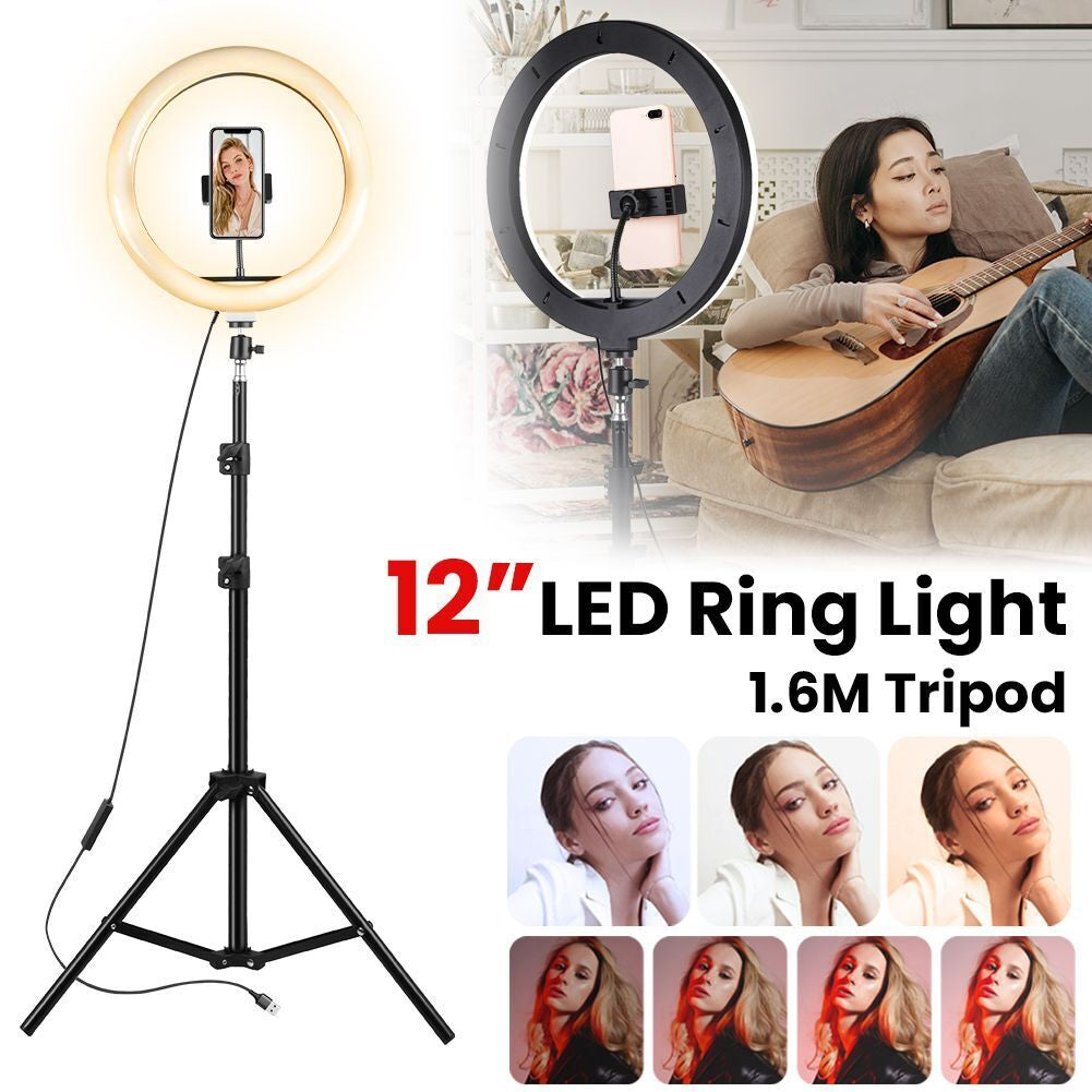 12" to 14" LED Selfie Ring Light with Tripod Stand & Phone Holder for Makeup Live