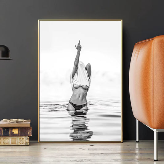 Sexy Bikini Woman Poster Prints for Living Room Home Decor Nordic Feminist Middle Finger Girl Canvas Painting Wall Art Cuadros