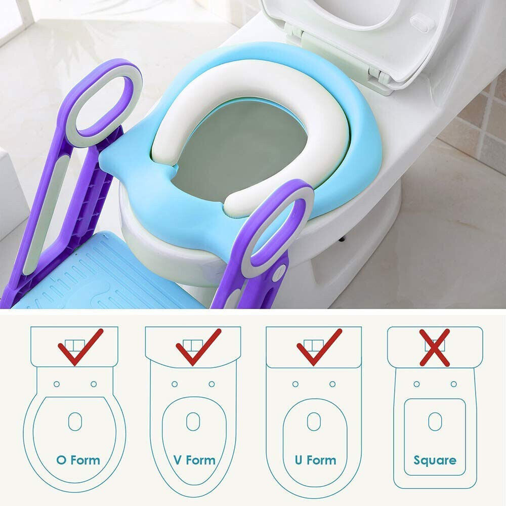BAMNY Baby Toilet Trainer Adjustable Step Stool Ladder Soft Padded Seat Non-Slip