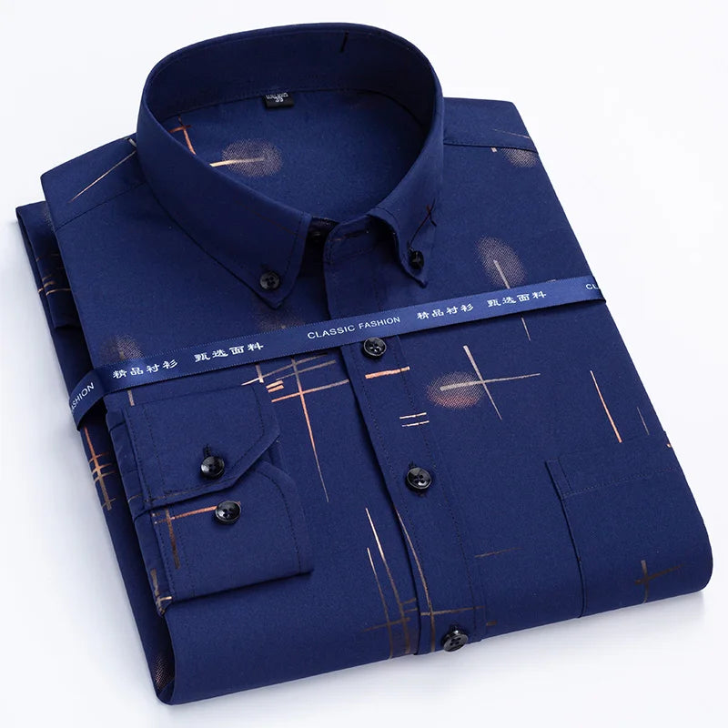 Men’s Slim Fit Non-Iron Plaid Dress Shirt – Anti-Wrinkle Business Casual Shirt for Spring & Autumn