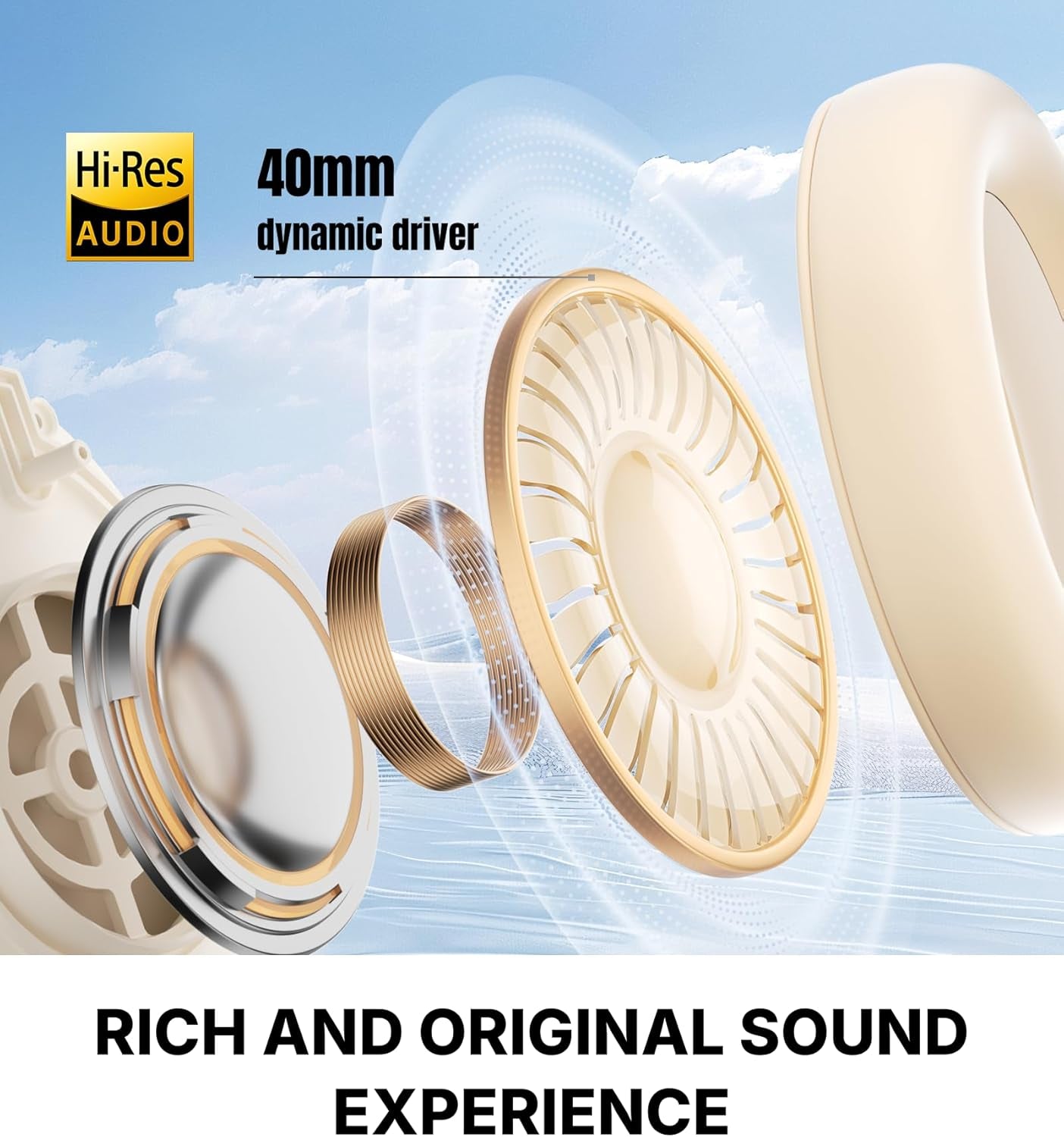 Pro Wireless Over-Ear Headphones with -43Db Active Noise Cancellation, Hi-Res Audio, AAC, Bluetooth V5.4, Multi-Point Connection, Al Clear Calls, Fast Charging, Foldable - Ivory