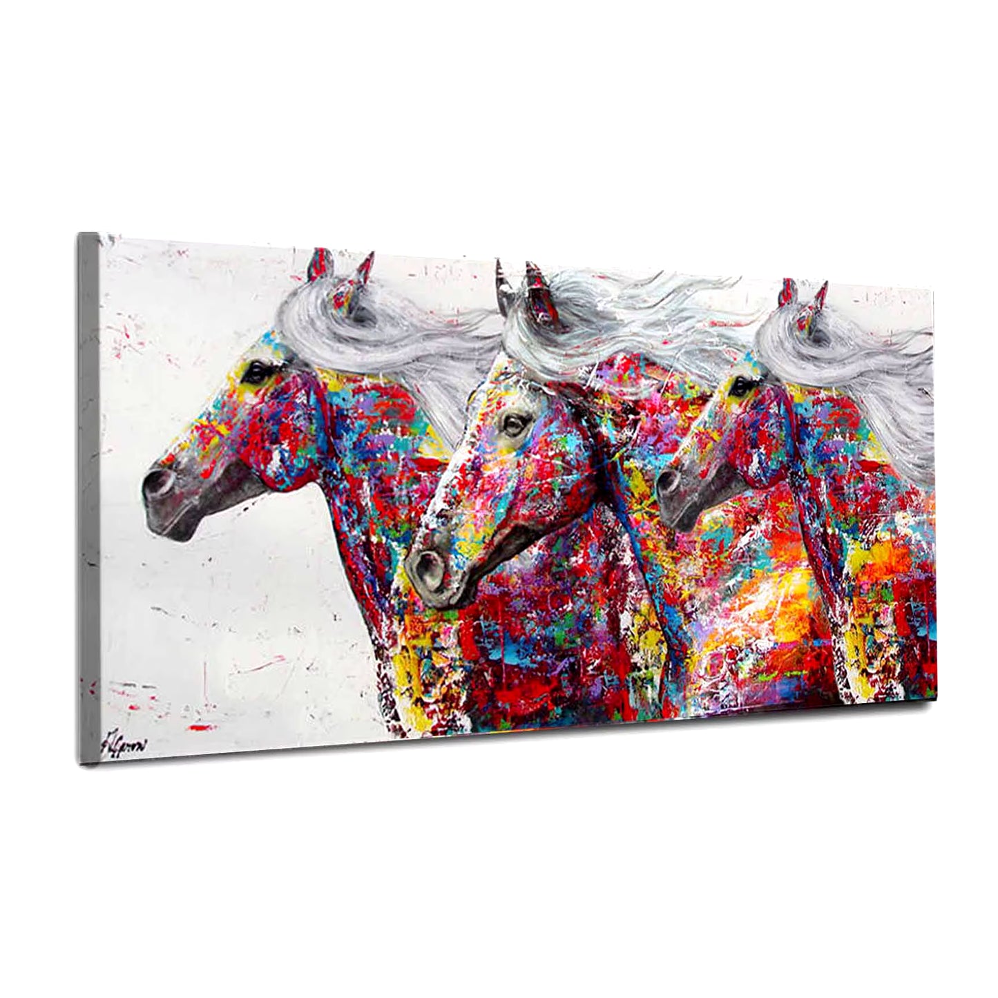 Modern Art Abstract Animal Horse Running Graffiti Art Colorful Wall Poster and Print for Living Room Home Decor Frame