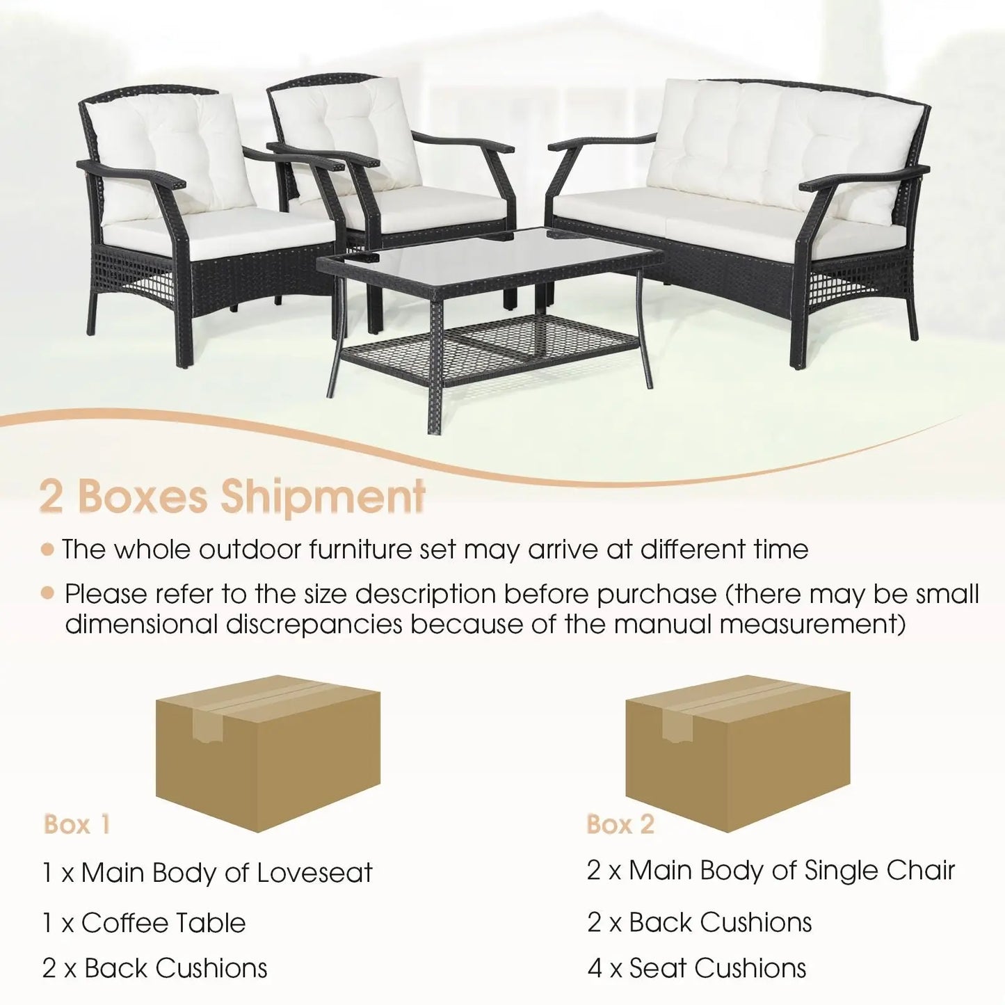 4 Pieces Patio Rattan Conversation Set with Coffee Table and Cushions - DynamicDrop Hub