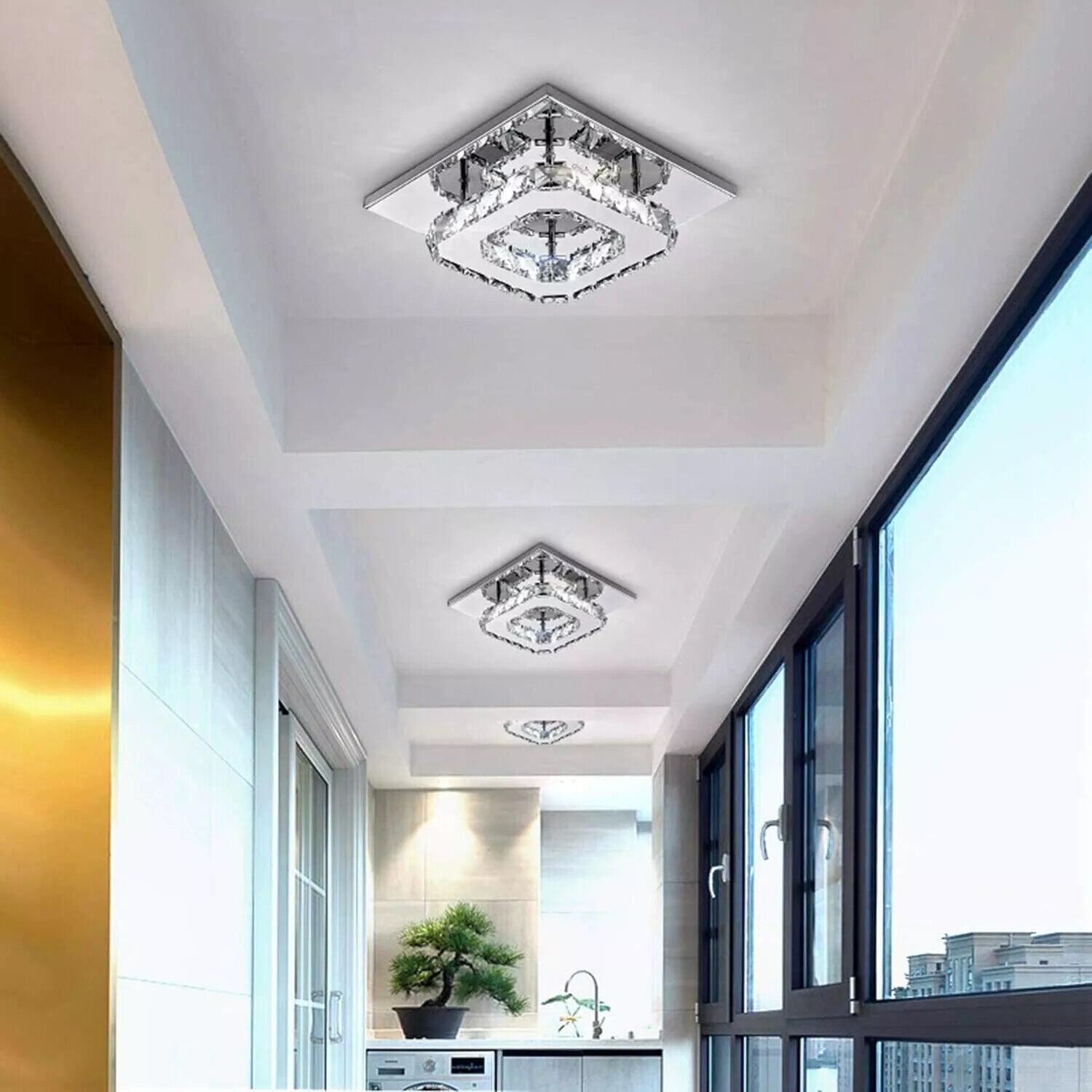 LED Crystal Ceiling Light Minimalist Modern Lamp Living Room Bedroom Lights