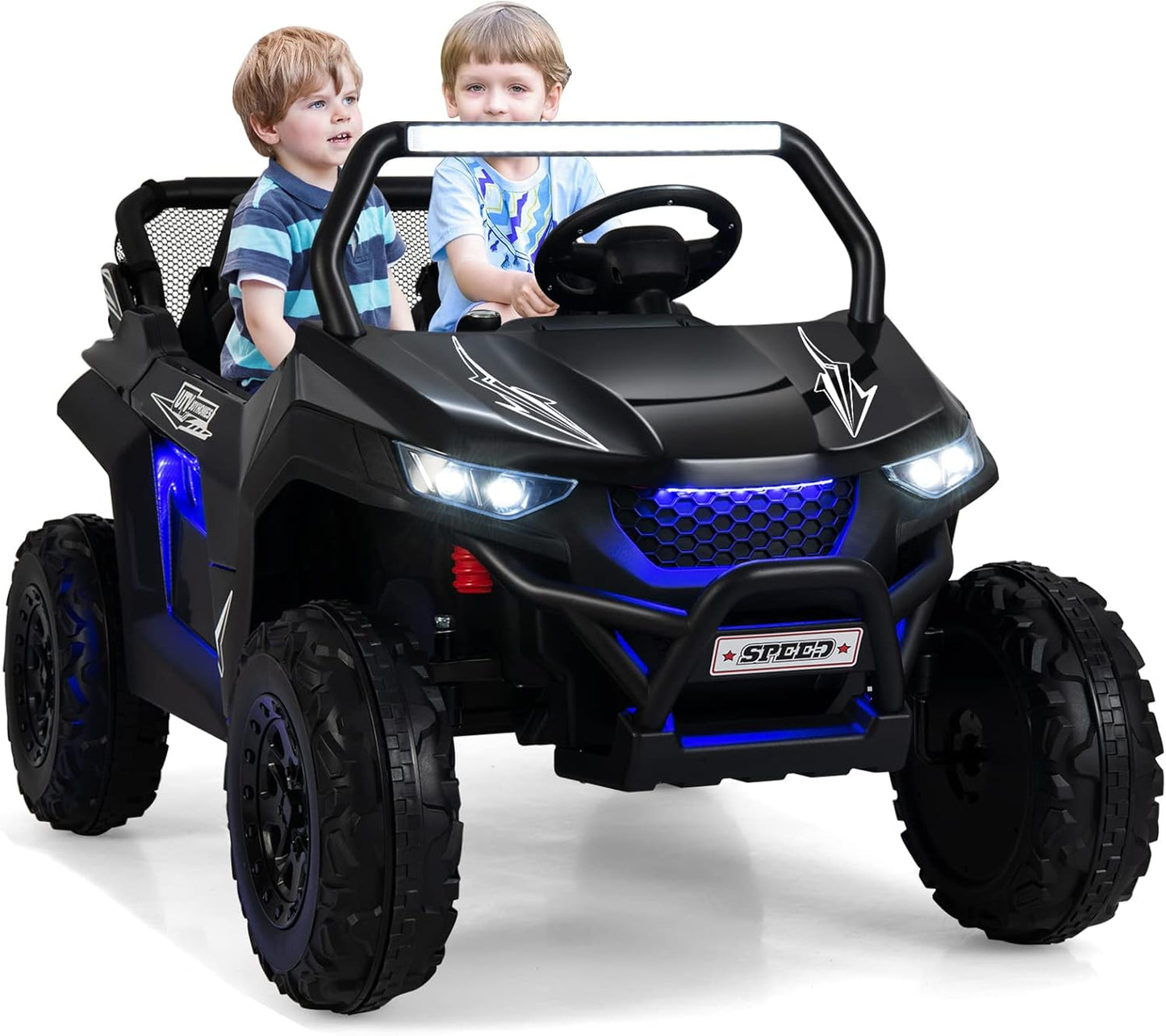 Kids Electric UTV, 2-Seater 12V Battery Powered Toy Car with Remote Control, Lights, Bluetooth, MP3, USB, FM, High/Low Speed & Suspension Spring, Children Ride on Car for 3-8 Years Old (Pink)