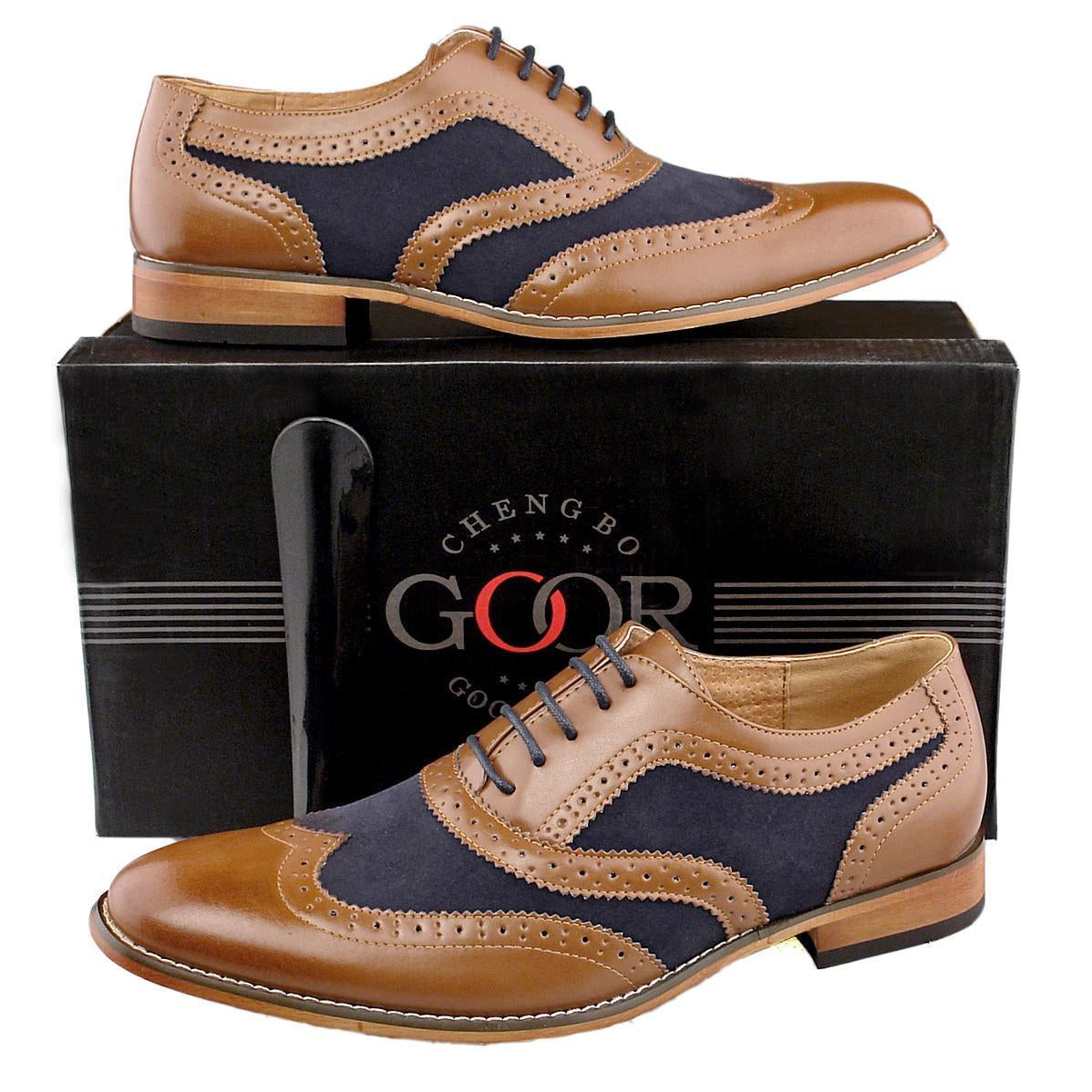 Tan Brogues Wedding Shoes Navy Lace up Wedding Suit Boys Mens