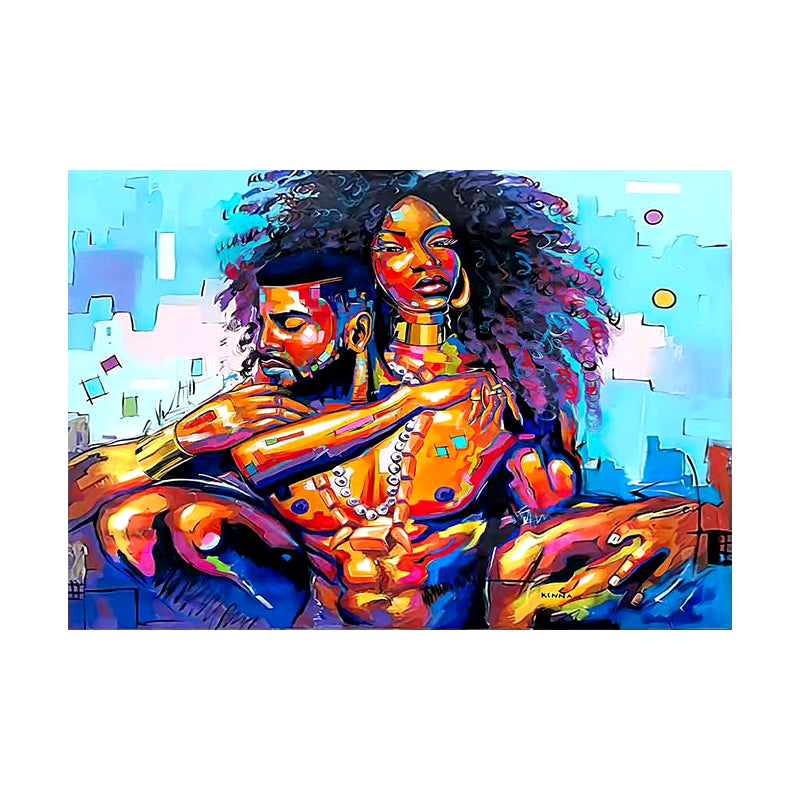 Colorful Graffiti Couple Oil Painting - African Art Canvas Prints, Abstract King & Queen Wall Poster with Frame for Home Decor