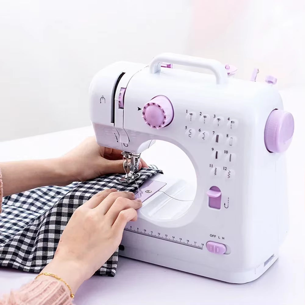 Mini Sewing Machine 505A – Lightweight, 12 Built-in Stitches, Foot Pedal, and Dual Power for Household Crafting & Mending
