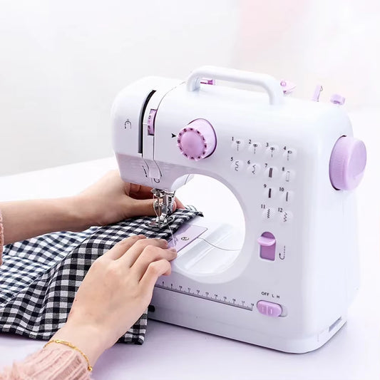 Mini Sewing Machine 505A – Lightweight, 12 Built-in Stitches, Foot Pedal, and Dual Power for Household Crafting & Mending