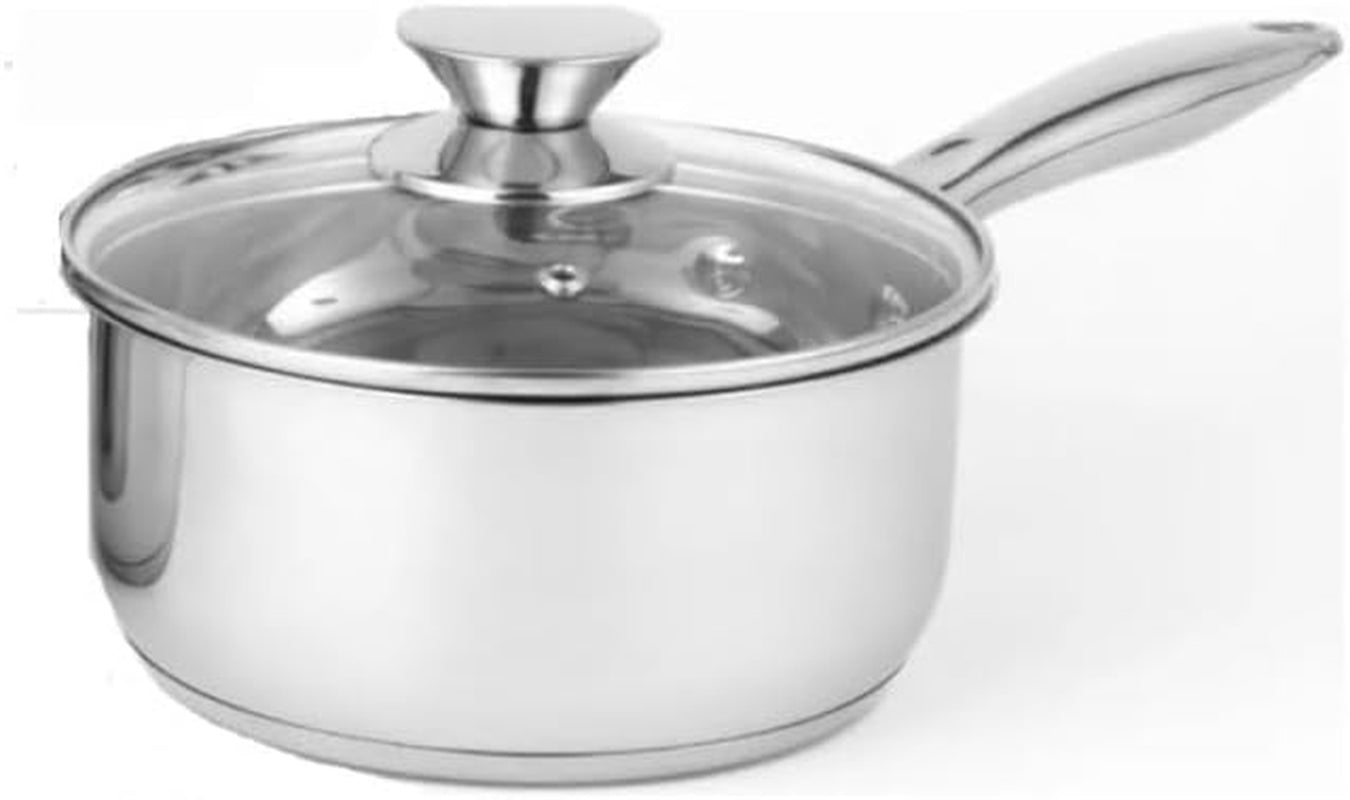 Stainless Steel Deep Two Tone Saucepan with Glass Vented Lid Heat Resistant Handles, Ideal for All Hobs. (Set of 3 16,18,& 20 Cm)