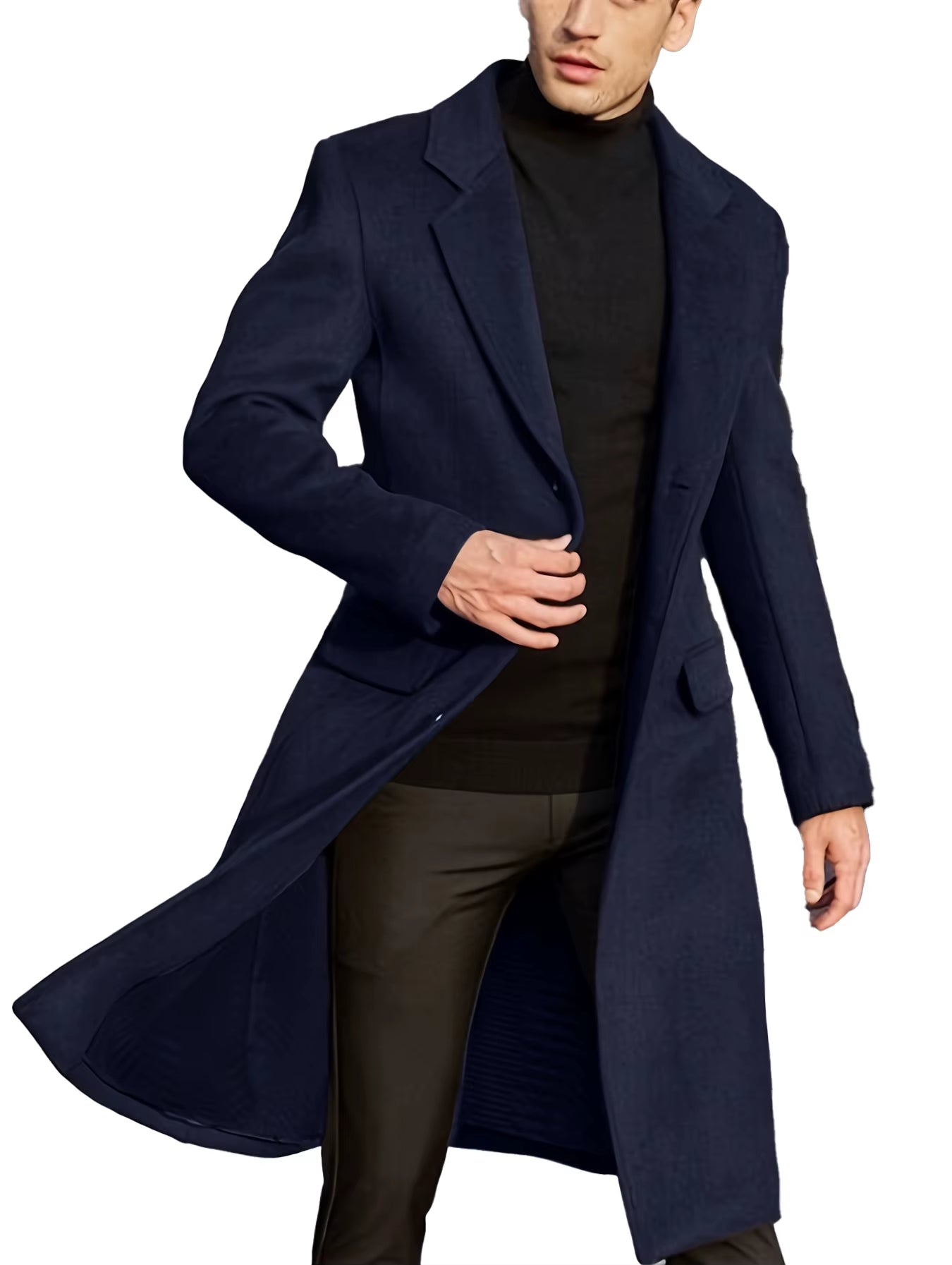New Men's Coat British Style Long Casual Windbreaker Autumn and Winter Aura Commuter Top Coat for Men