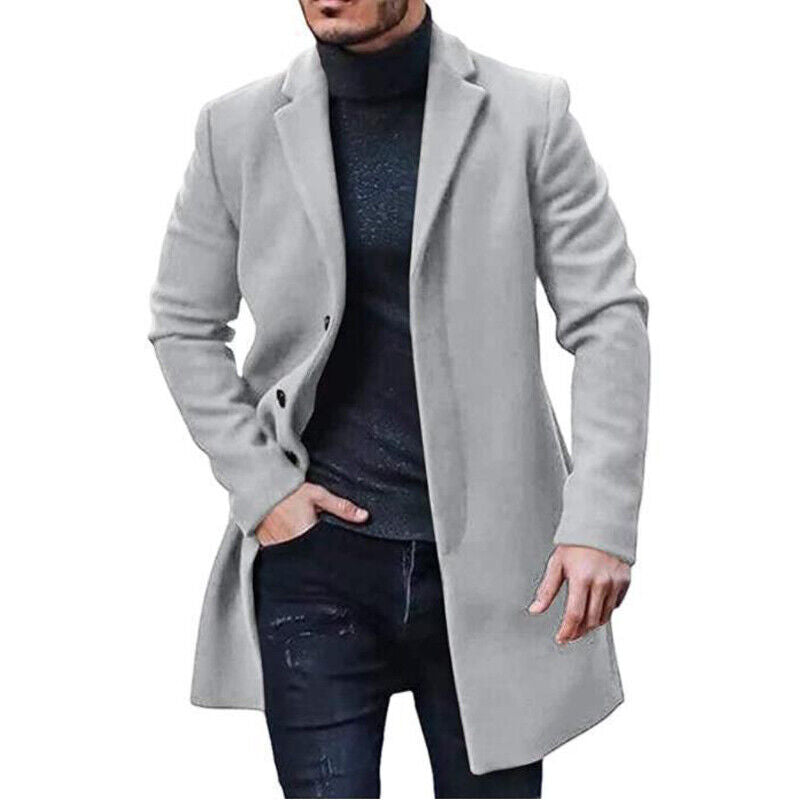 Men’s Winter Warm Trench Coat – Long Smart Formal Overcoat with Button Accents, Pockets & Lining