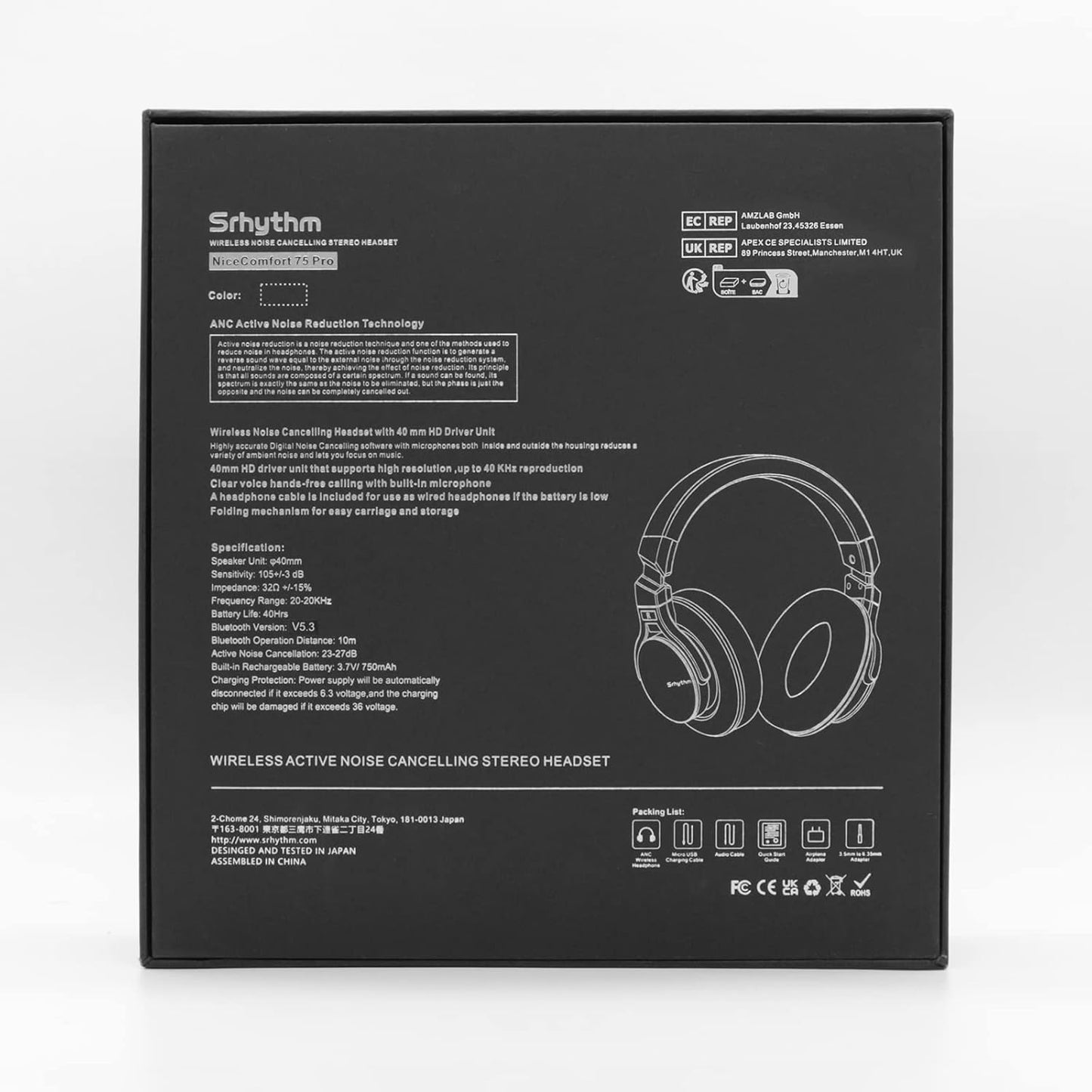 NC75 Pro Active Noise Cancelling Headphones Bluetooth 5.3,Over-Ear Headset with Build-In Microphone,Hi-Fi,40 Hours Playtime for All Bluetooth Devices (Diamond Blue)