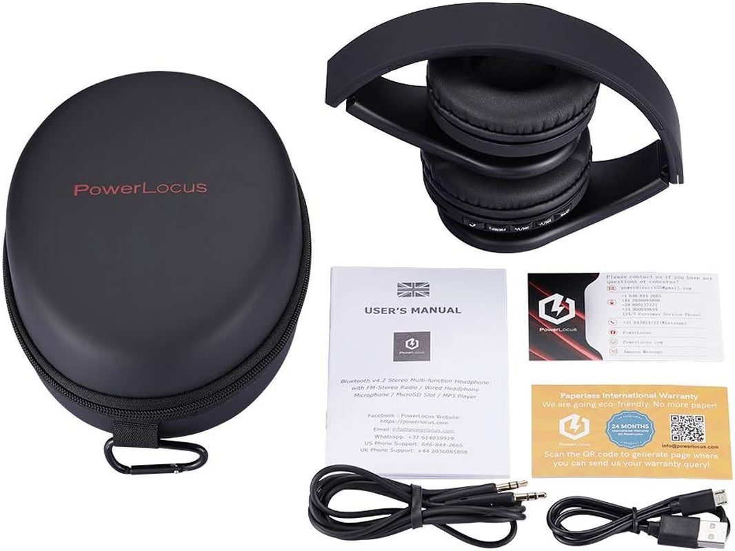 Wireless Bluetooth Over-Ear Stereo Foldable Headphones, Wired Headsets Noise Cancelling with Built-In Microphone for Iphone, Samsung, LG, Ipad (Black)