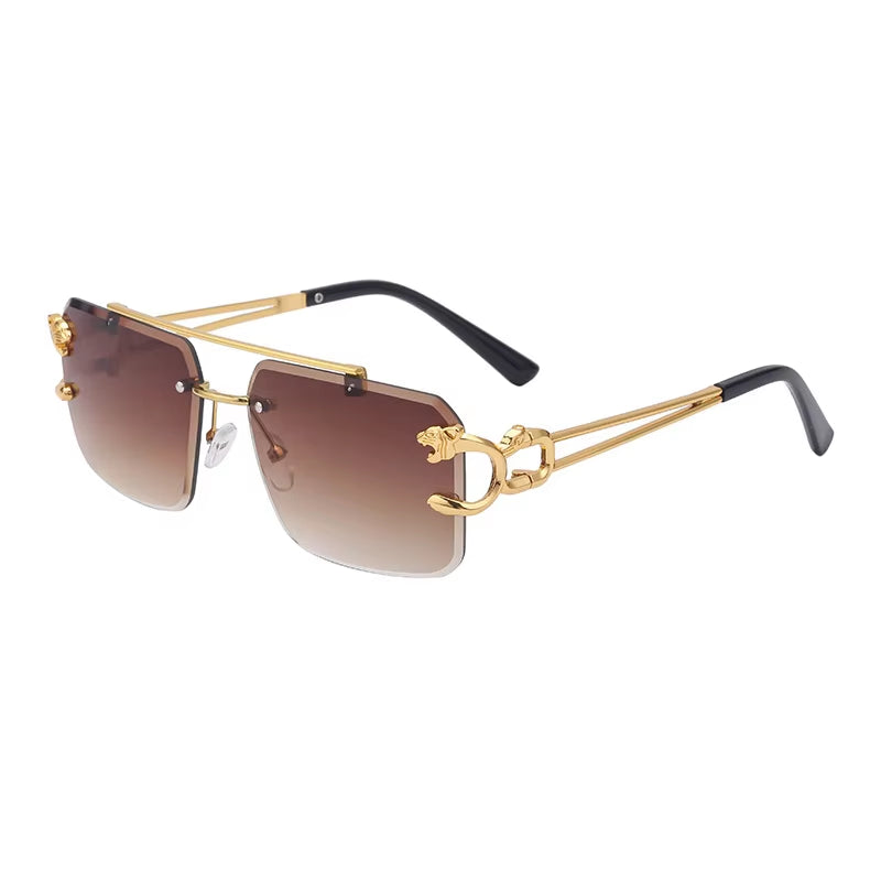 Fashion Metal Leopard Rimless Sunglasses - Stylish Gradient Ocean Film Shades UV400