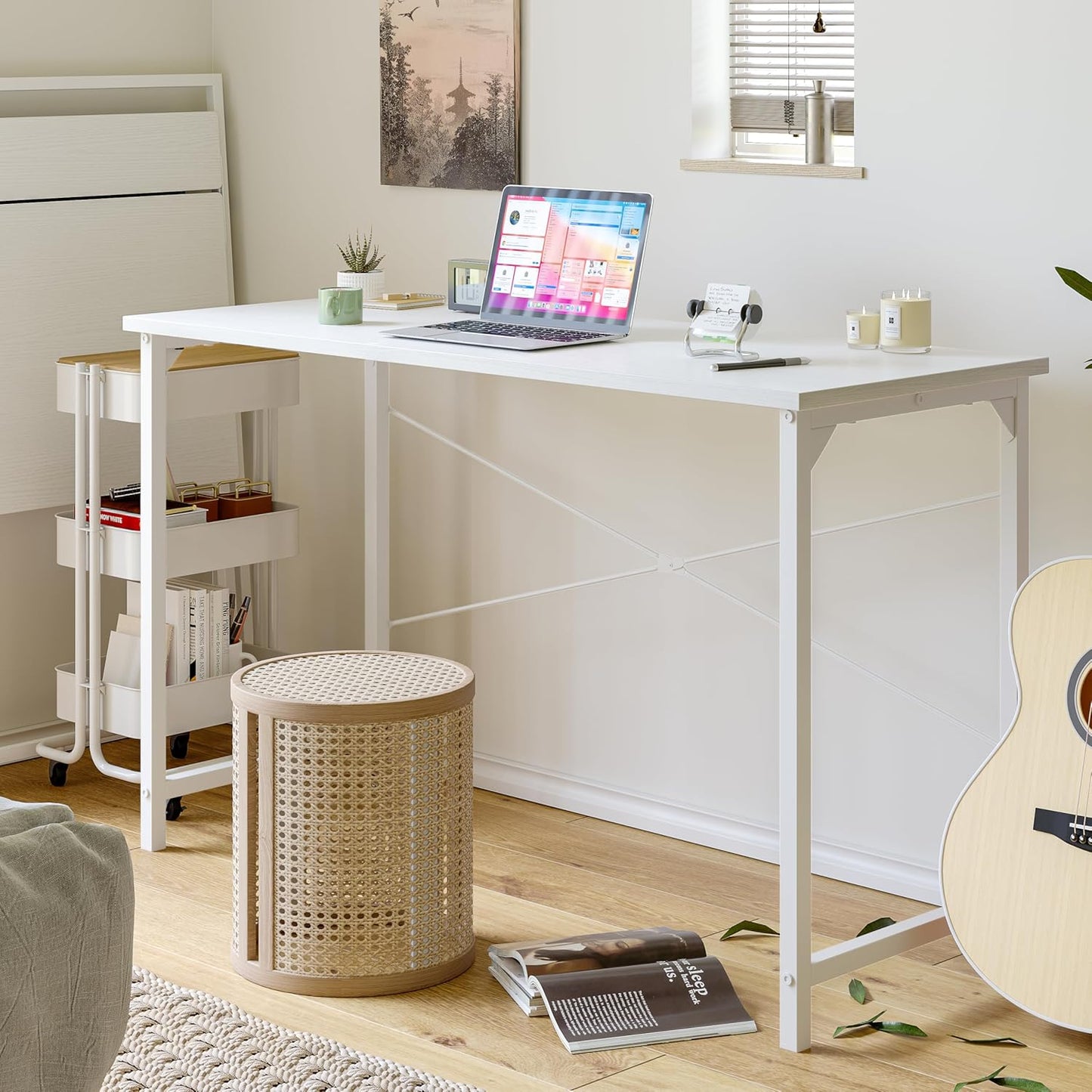 Computer Desk Home Office Desk 80X40 Cm Study Writing Table, Modern Simple Style, White