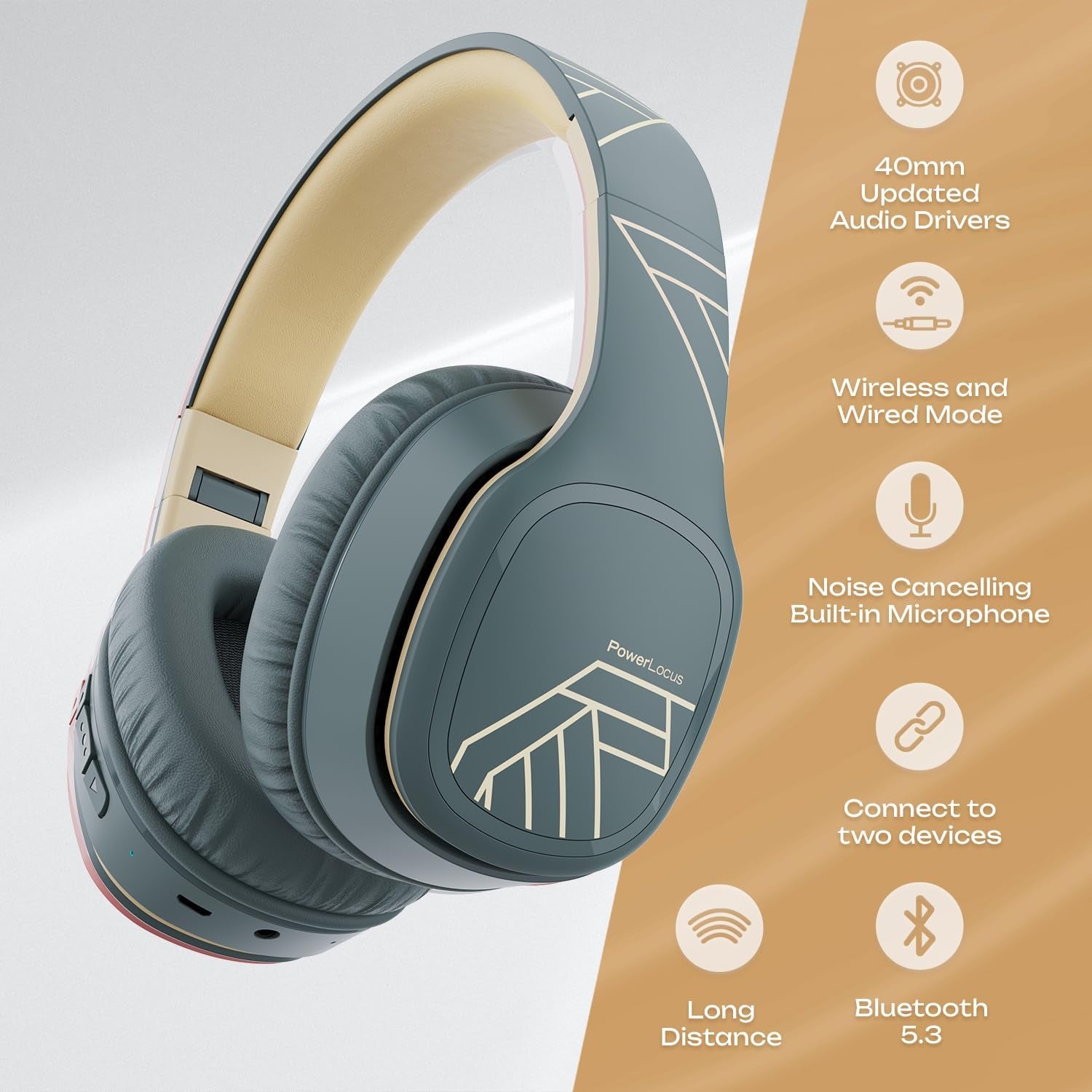 Wireless Headphones over Ear, Bluetooth Headphones over Ear, 50 Hours Playtime, Foldable Headphones with Built-In Microphone, Hi-Fi Stereo, Lightweight and Wired Mode for Phone Travel PC