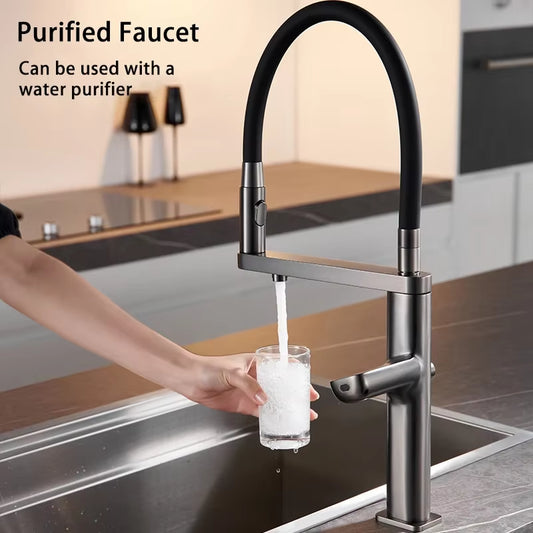 Luxury Gun Gray Kitchen Faucet – Intelligent Touch & Pull-Out Sprayer