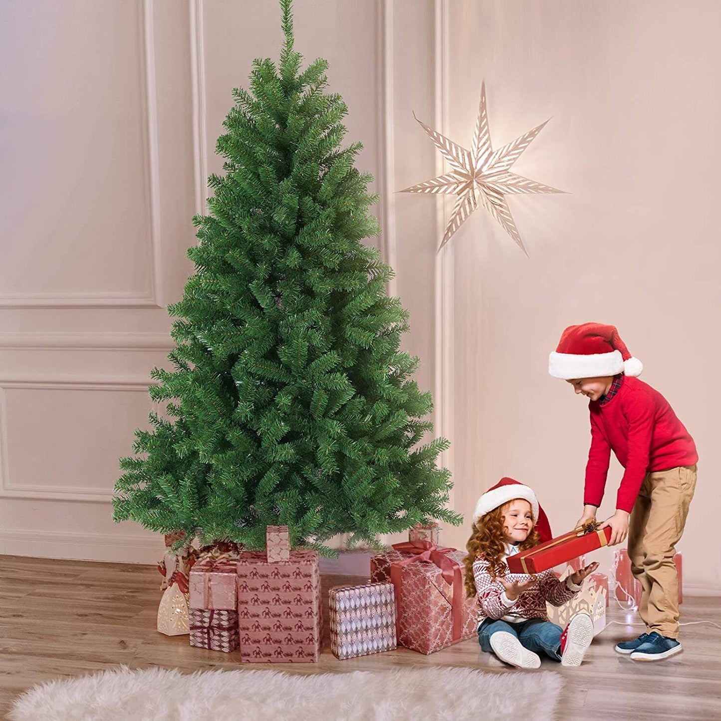 6Ft Christmas Tree Traditional Artificial Large Bushy Xmas Tree with Metal Stand