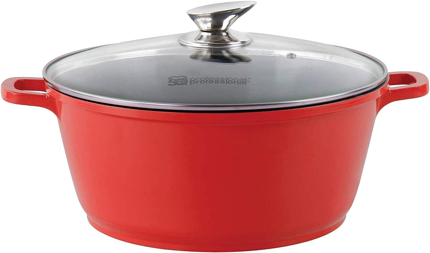 3-Layer Non-Stick Die-Cast Aluminium Stockpot with Tempered Glass Lid and Steam Vent – Induction Ready Casserole Pan, 20cm, Cream