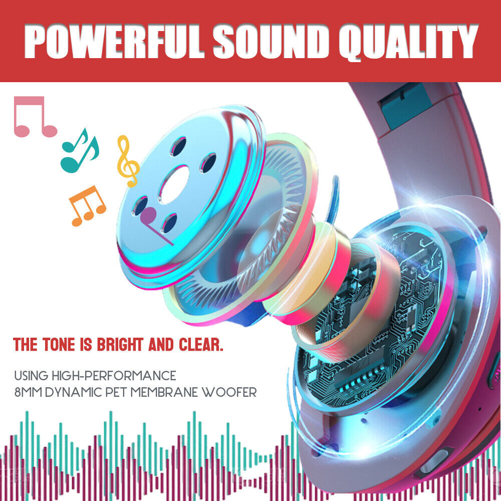 Wireless Bluetooth Headphones with LED Light for Game Sports Music Cool Design