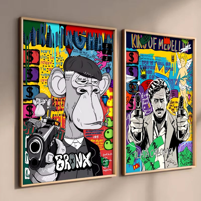 Abstract Graffiti Banksy Pop Art Poster - Framed Canvas Painting for Nordic Living Room Wall Decor