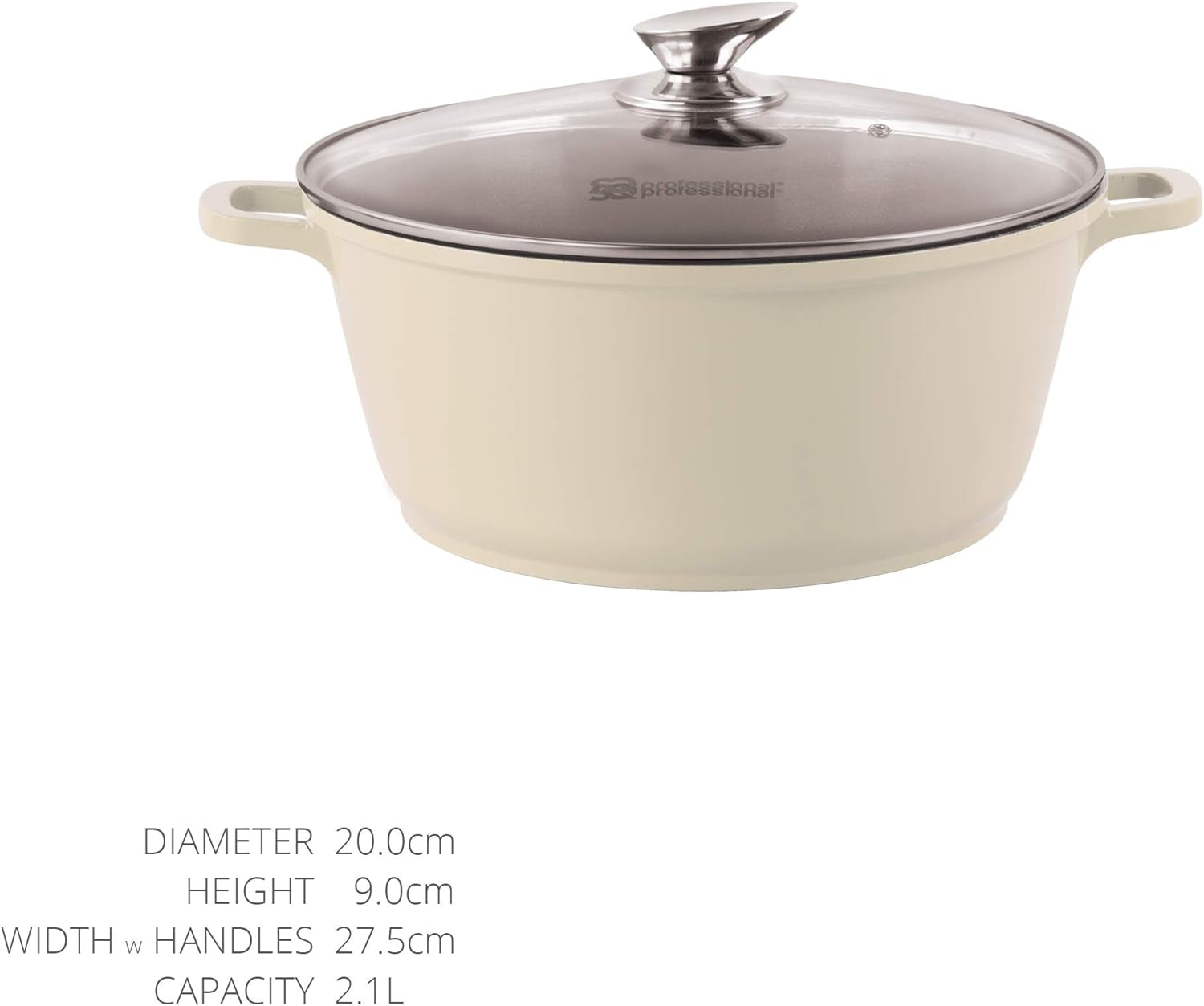 3-Layer Non-Stick Die-Cast Aluminium Stockpot with Tempered Glass Lid and Steam Vent – Induction Ready Casserole Pan, 20cm, Cream
