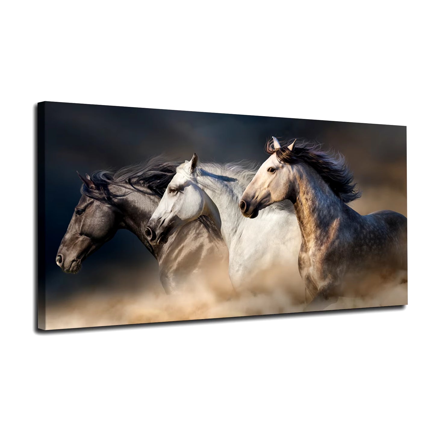 Running Horses Canvas Painting - Framed Animal Art Print for Living Room, Office & Home Decor