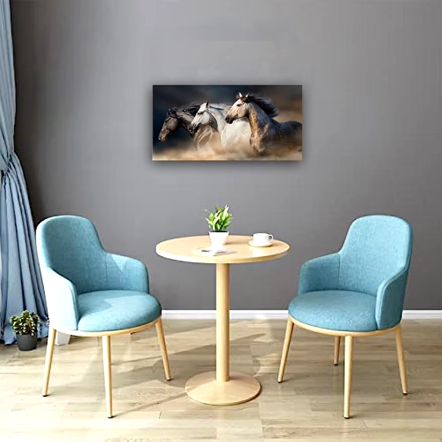 Running Horses Canvas Painting - Framed Animal Art Print for Living Room, Office & Home Decor