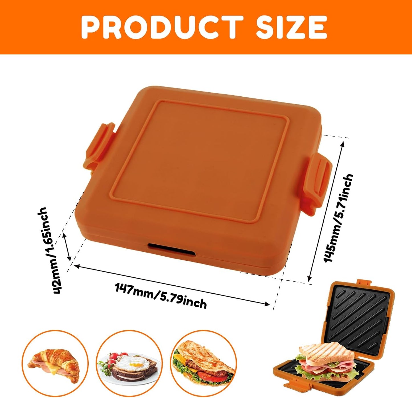 Microwave Toastie Maker, Microwave Toastie Sandwich Maker and Grill Wireless Silicone Microwaveable Cookware, Adjustable Toastie Maker Breakfast Sandwich Maker Non-Stick for Bread Sandwich (Orange)