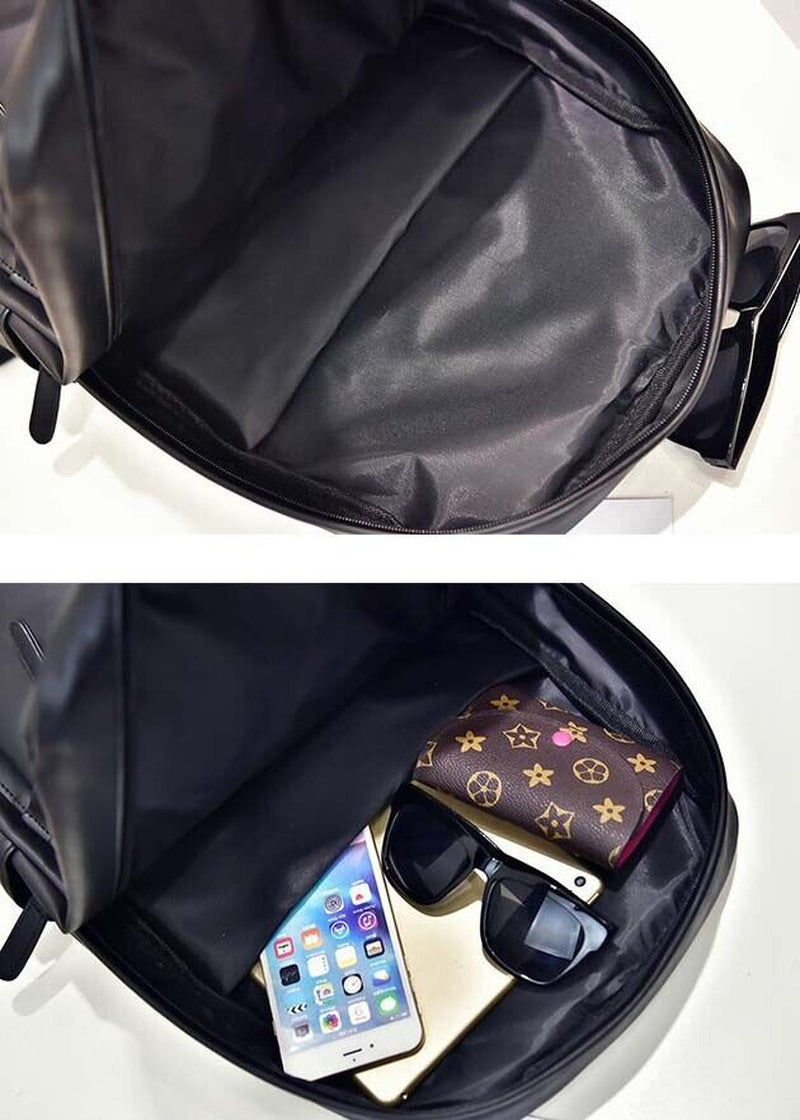 Unisex Laptop Backpack Large Leather Travel Rucksack School Bag Black