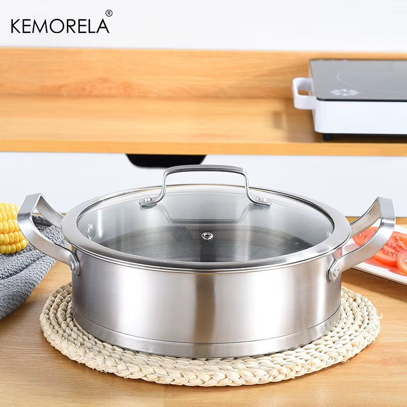 Stainless Steel Pot Set – Thickened Right-Angle Soup, Milk, Fry, and Steamer Pots (16/20/24cm)