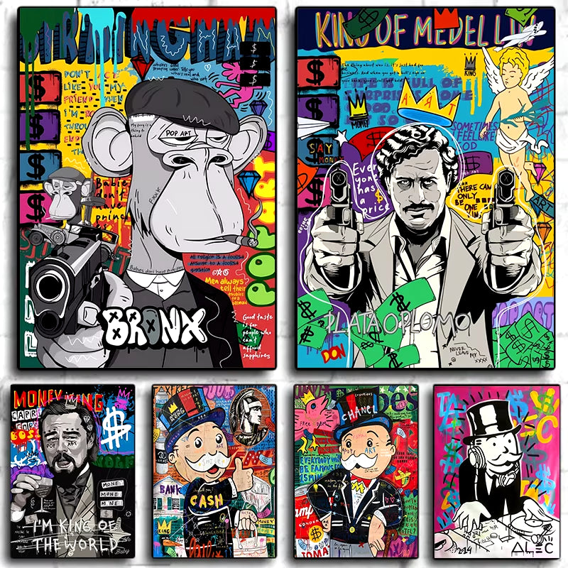 Abstract Graffiti Banksy Pop Art Poster - Framed Canvas Painting for Nordic Living Room Wall Decor