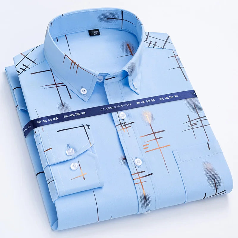 Men’s Slim Fit Non-Iron Plaid Dress Shirt – Anti-Wrinkle Business Casual Shirt for Spring & Autumn