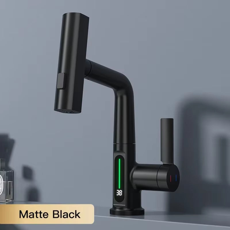 Modern LED Kitchen Faucet – Intelligent Temperature Display & Pull-Out Design