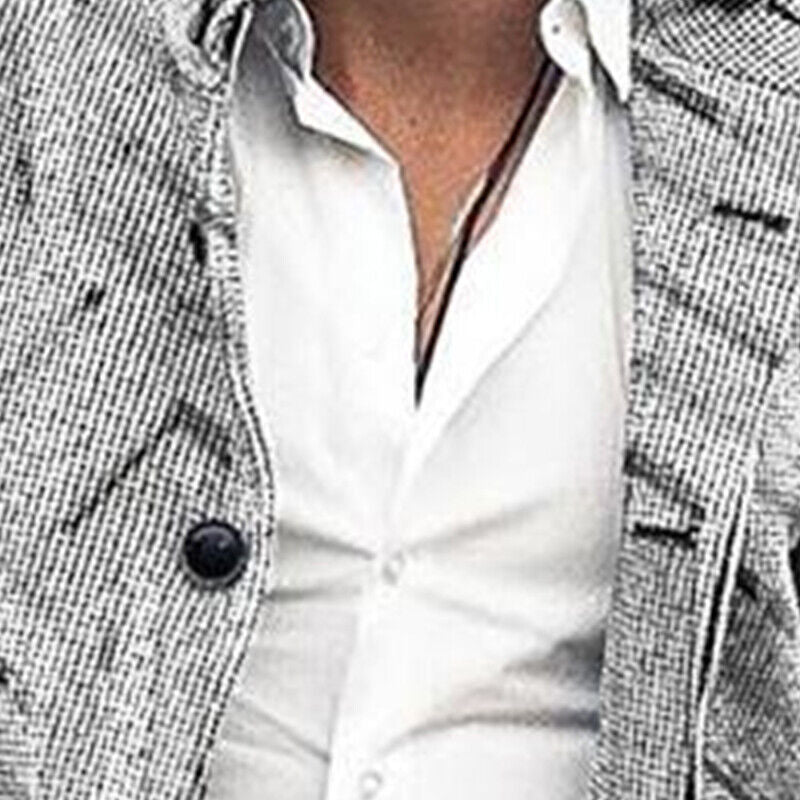Men’s Long Sleeve Woolen Trench Coat – Warm Plaid Office Jacket for Winter Style