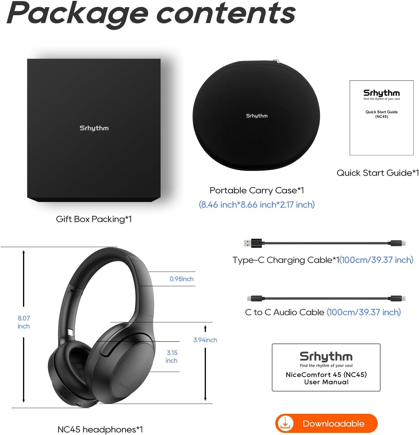 NC45 Active Noise Cancelling Headphones, Wireless Bluetooth Headphones over Ear with Mic Deep Bass, Foldable and Durable,Comfortable Protein Earpads, 40H Playtime for Tv/Pc/Cell Phone