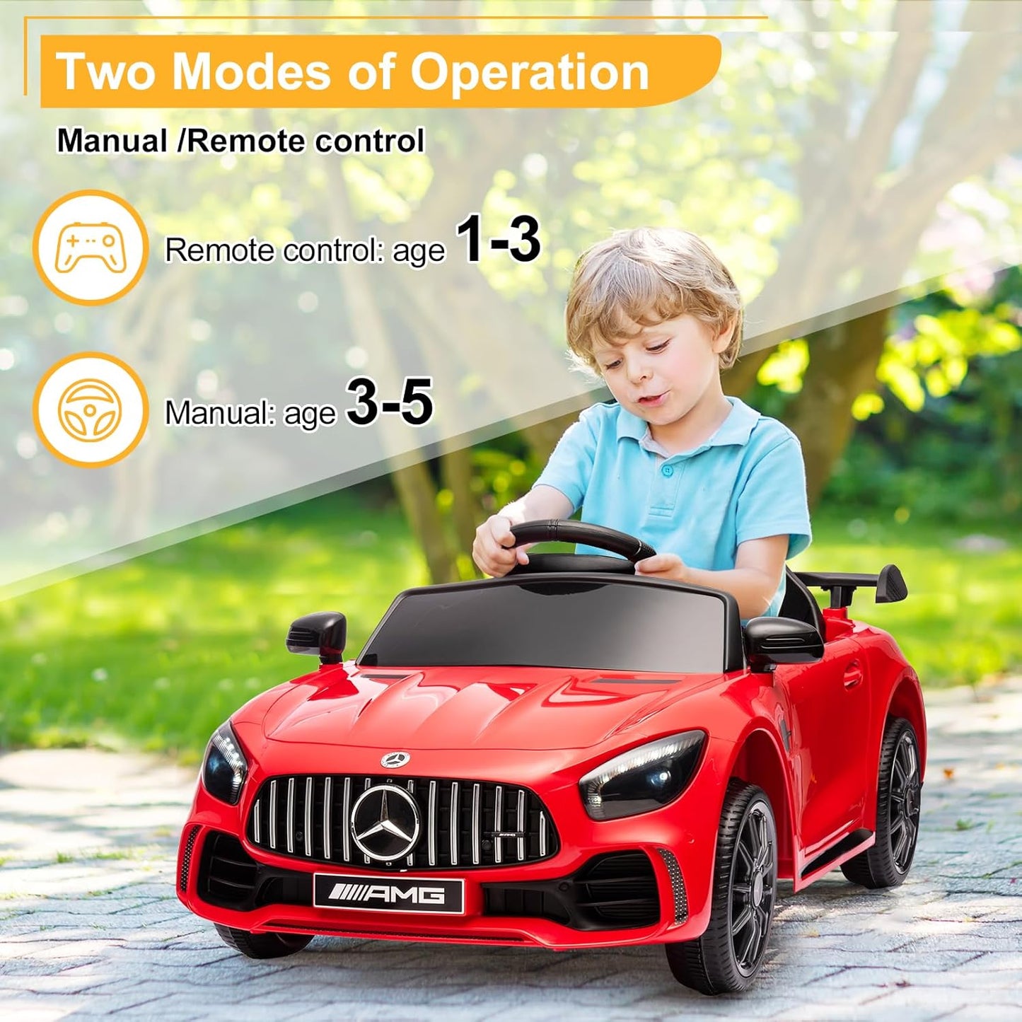 12V Ride on Car, Licensed Mercedes Benz AMG GTR with Parental Remote, 2 Motors Electric Car for Kids to Drive W/Wider Seat, LED Lights, Openable Doors, MP3, Smooth Start, 3 Speeds - Red