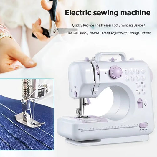 Mini Sewing Machine 505A – Lightweight, 12 Built-in Stitches, Foot Pedal, and Dual Power for Household Crafting & Mending