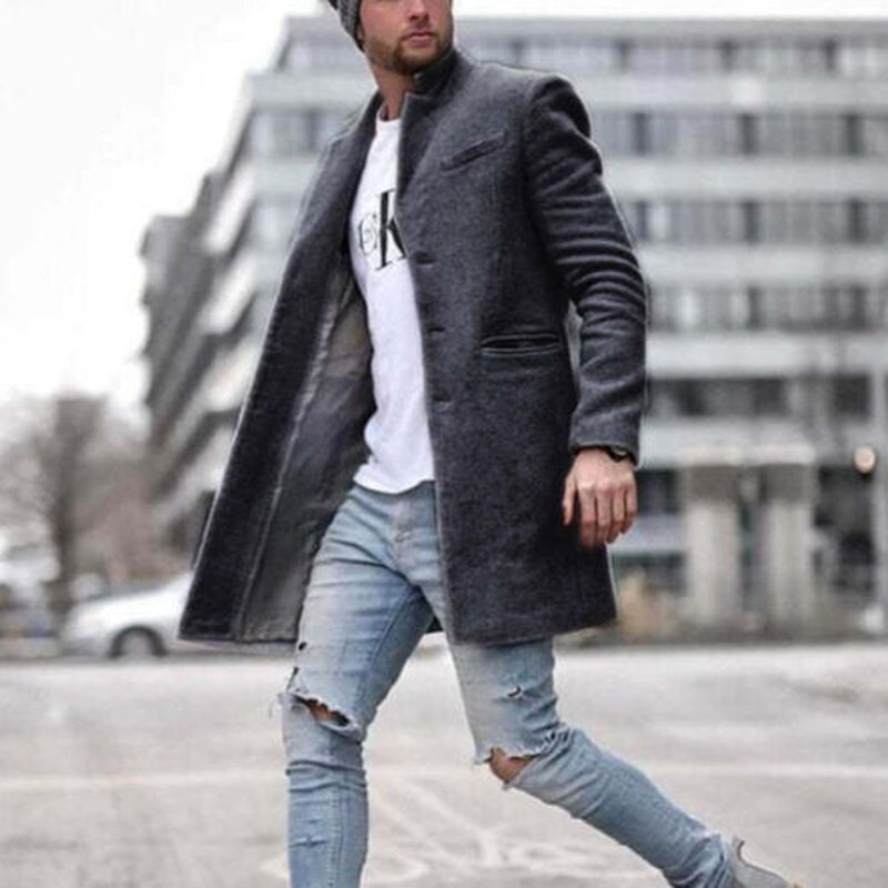 Men’s Slim Fit Plaid Trench Coat – Winter Warm Long Sleeve Jacket