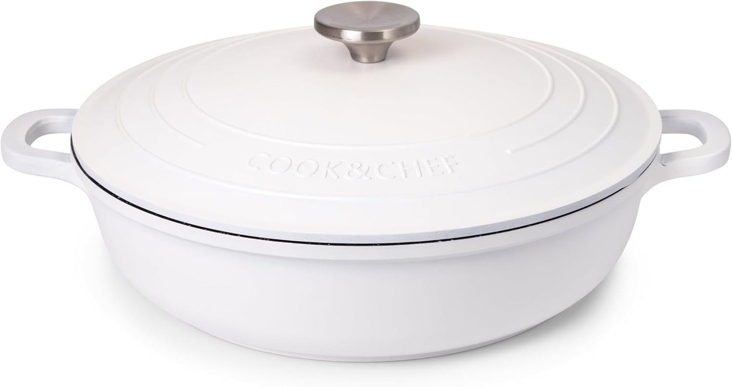 4L Non-Stick Aluminium Dutch Oven with Lid – Oven-Proof, Induction-Compatible Cooking Pot – Lightweight, Easy-Clean Casserole Dish, 24cm, Cream
