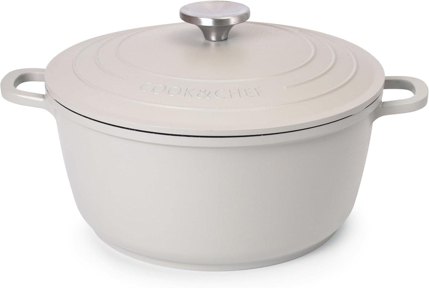 4L Non-Stick Aluminium Dutch Oven with Lid – Oven-Proof, Induction-Compatible Cooking Pot – Lightweight, Easy-Clean Casserole Dish, 24cm, Cream