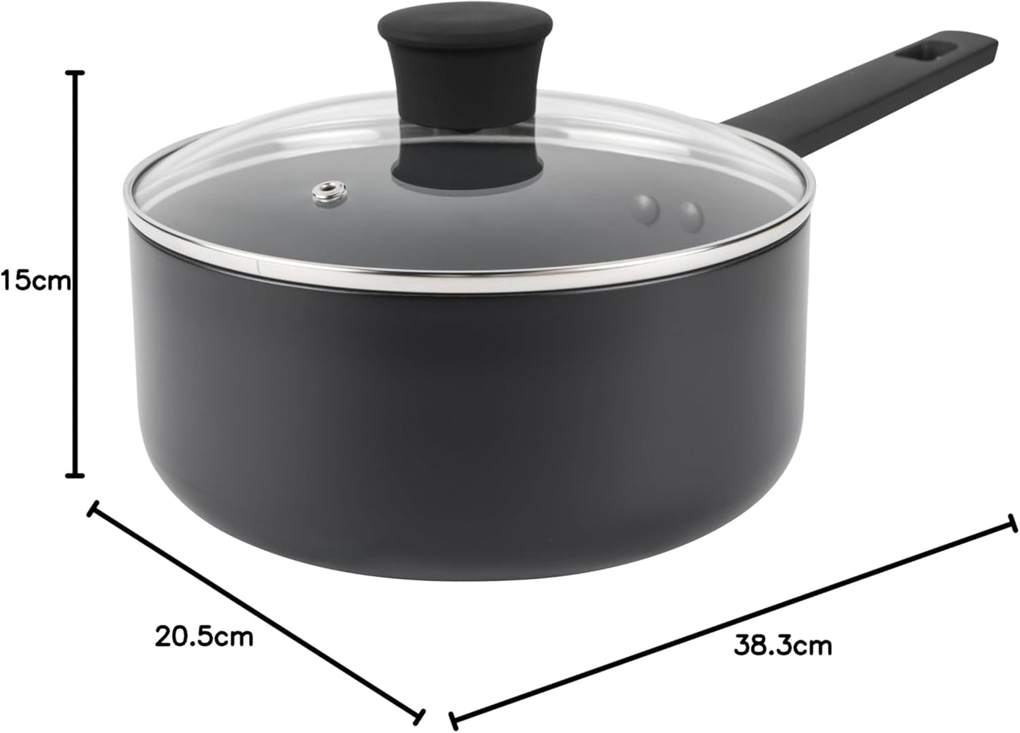 Russell Hobbs Shield 20 Cm Saucepan – Non-Stick Coating 10X Tougher*, Induction Suitable Cooking Pot, Tempered Glass Lid, Pressed Aluminium Casserole, Easy to Clean, Soft-Touch Handle