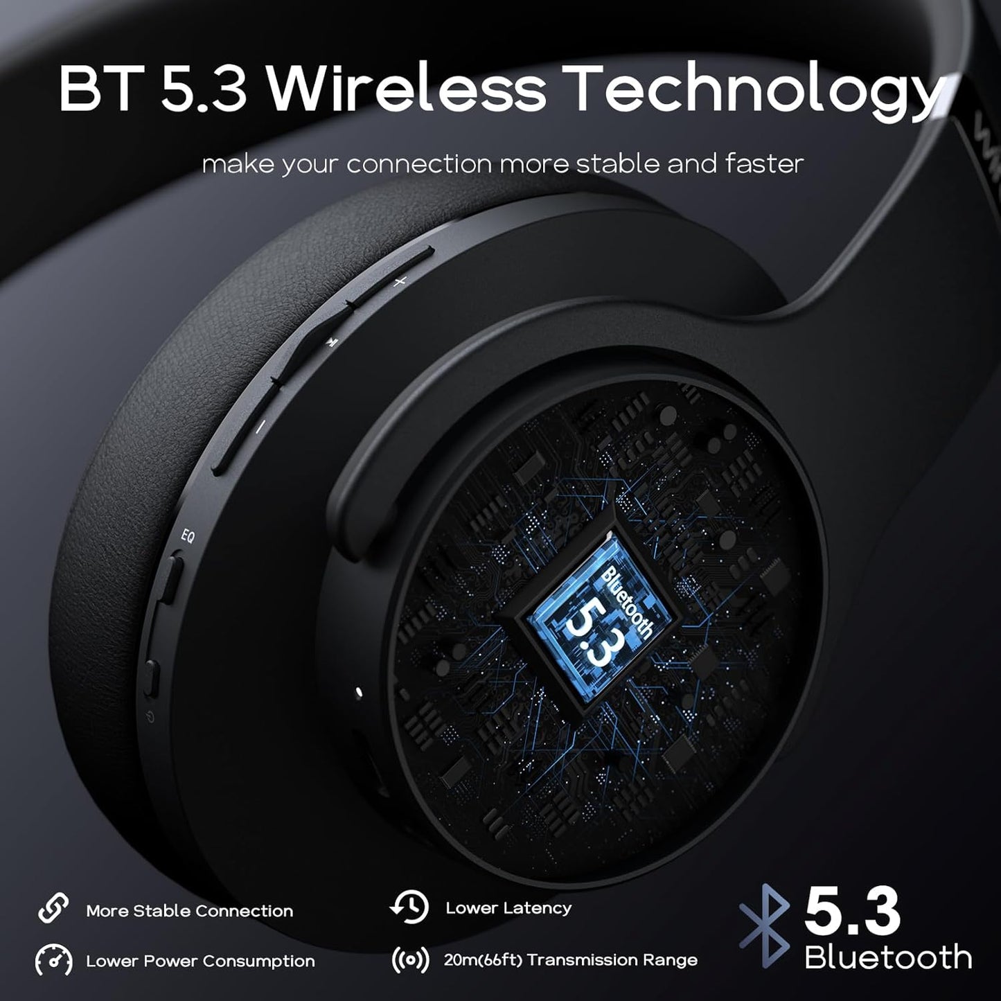 Bluetooth Headphones over Ear, 90H Playtime Bluetooth 5.3 Wireless Headphones with Mic, Foldable Lightweight Headphones Wireless with Hifi Stereo Sound, Deep Bass for Travel PC Cellphone(Black)